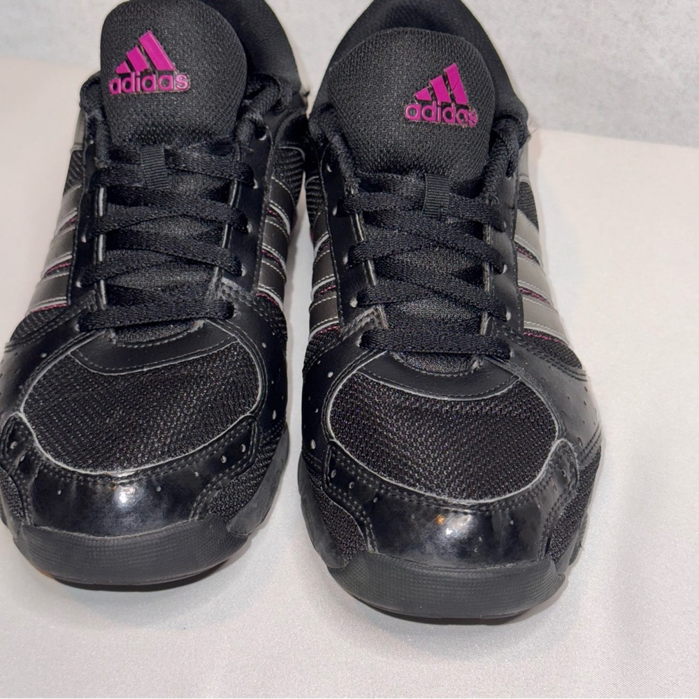 Adidas Women's Black Sneakers with Pink Highlights